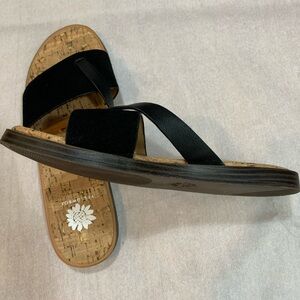 Yellow Box Women's Size 6 Barann Flat Slide Casual Sandal Black Leather Upper